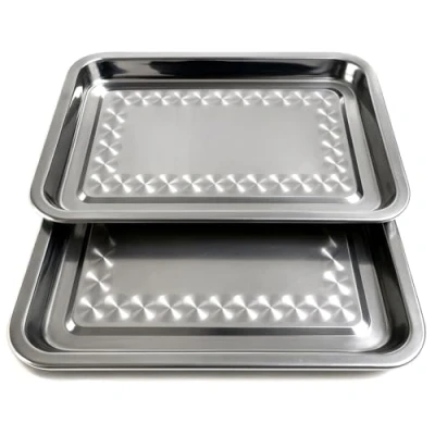 Immagine di Space Home Vassoio da Servire Rettangolare Piatto Acciaio Inox Set di 2 36 x 27 cm