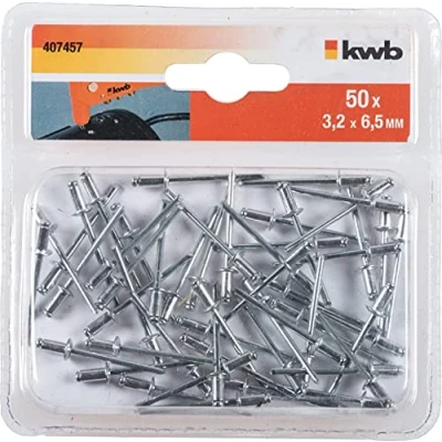 Immagine di kwb 407457 50 Pop, Ø 3,2 mm, Lunghezza, Alluminio, con Perno zincato, per Comuni Rivetti ciechi, x 6,5 mm