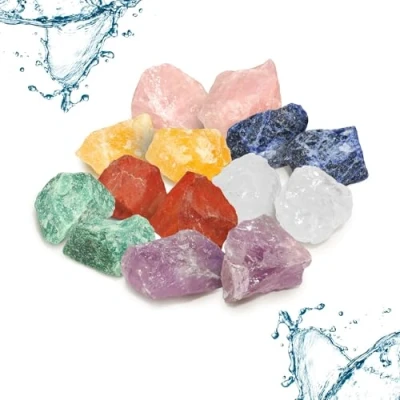 Immagine di PURAJA Grande miscela di pietre d&#039;acqua naturali prima qualità Set curative con le 7 più popolari 300 g gemme per l&#039;acqua potabile