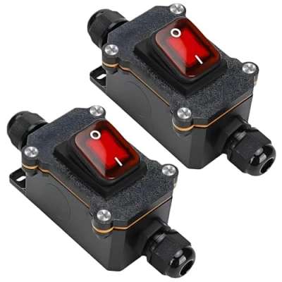 Immagine di 2 interruttori in linea impermeabili IP65, con mini cacciavite, 12 V DC 30 A, DPST a 4 poli, interruttore linea, per cavi, on/off, bilanciere