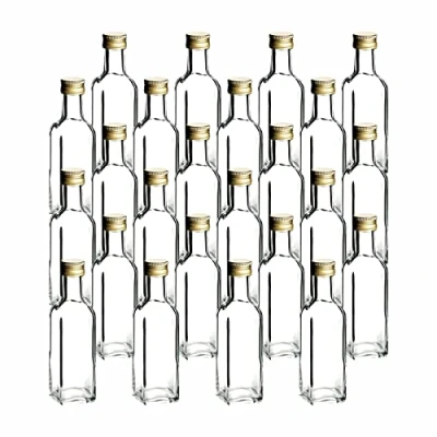Immagine di gouveo Set 24 Bottiglie in Vetro 100 ml Maraska con Tappo a Vite Oro Bottiglia Piccola 0,1 l per riempimento Quadrata Vuota liquore, Olio (MFET100G)