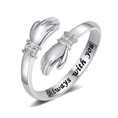 Immagine di Yifnny Anello di Abbraccio,Anelli regolabili della promessa con incisione aperta Regali per amici Gioielli donne uomini e coppie (Always with you,2)