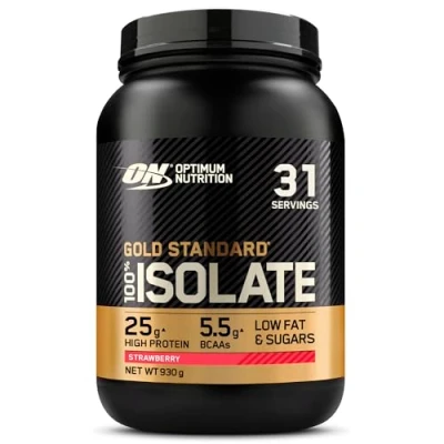 Immagine di Optimum Nutrition ON Gold Standard 100% Proteine Whey Pure Isolate, BCAA e Glutammina Naturali, Pre Post Allenamento, Gusto Fragola, 31 Dosi, 930g