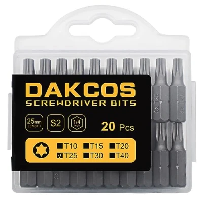Immagine di DAKCOS punte T25, Torx Bit T25 assortimento di S2 (lunghezza: 25 mm, 20 pezzi)