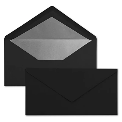 Immagine di 50x Buste formato lunghe Colore: nero con rivestimento interno metallizzato argento 110 x 220 mm Colla a umido festive per Natale