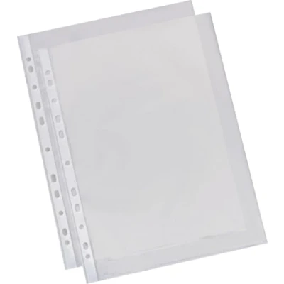 Immagine di Esselte Set di 100 buste per brochure, formato A4, incolore con superficie opaca, apertura superiore, pellicola PP 0,043 mm, 56171