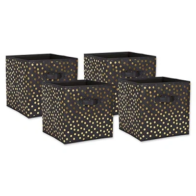 Immagine di DII Pattumiera pieghevole in tessuto non tessuto, motivo a pois, colore nero e oro, grande, 27,9 x 28,9 cm, 4 pezzi