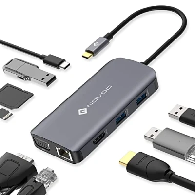 Immagine di NOVOO docking Staion USB C Hub 9 in 1, Adattatore a HDMI 4K x2, VGA, Gigabit Ethernet, 3.0 x3, SD/TF Port, PD 100W, station per MacBook Pro/Air M1 M2