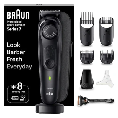 Immagine di Braun Series 7 RASOIO ELETTRICO barba Con lama Problade, REGOLABARBA UOMO 40 Lunghezze, Accessori Da Barbiere, Base Di Ricarica, Custodia, BT7440 Nero