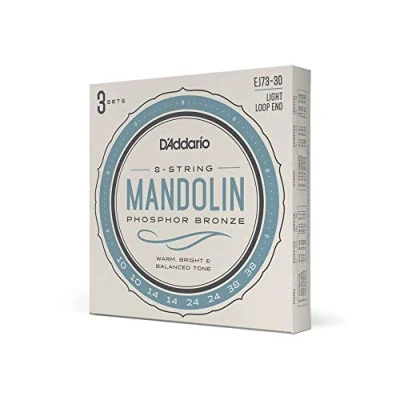 Immagine di D&#039;Addario EJ73 Corde in fosforo bronzo per mandolino, scalatura leggera, 10 38, 3 mute