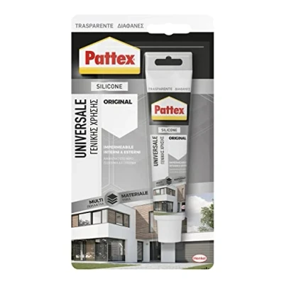 Immagine di Pattex Sigillante Silicone Universale, Acetico, Bagno e Cucine, per Interni ed Esterni, Resistente alla Muffa, Trasparente, Tubo da 50 ml