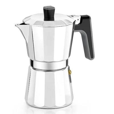 Immagine di BRA Caffettiera Adatta a Tutti i Tipi di Cucine, Compresa l&#039;induzione, Alluminio, Multicolore, 9 Tazze