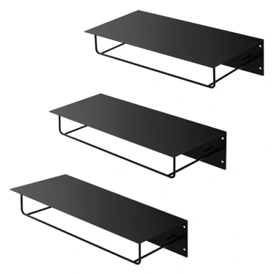 Immagine di ML Design Set 3x Appendiabiti da Parete con Gancio Asta e Ripiano per Capelli Beretti 60 x 30 15 cm in Acciaio Verniciato a Polvere Nero Attaccapanni Ingresso Corridoio Giacche
