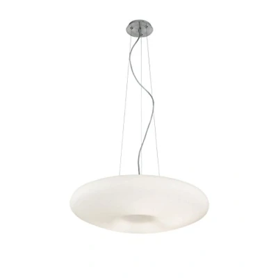 Immagine di Ideal Lux Lampada Sospensione Glory SP3 D50, Bianco, Montatura Nickel Satinato, Diffusore Vetro Soffiato Acidato, Cavi Regolabili In Altezza, Diametro 50, Altezza Max 95, Lampadario Sala, Cucina, 3 Lampadine 60W E27, 230V, metallo