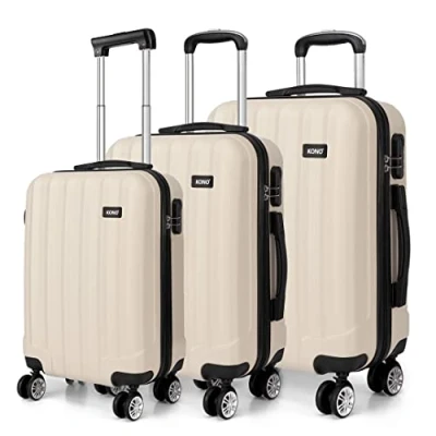 Immagine di Kono Set di 3 valigie viaggio MARSIGLIA, leggero bagaglio rigido dure da ABS duro tre pz, con 4 ruote (multidirezionali 360)