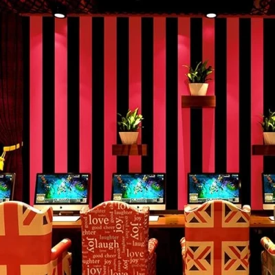 Immagine di SAIMEYI Carta Da Parati In PVC Verticale A Righe Rosso E Nero Per Internet Café, Alberghi, Bars. Stile Moderno