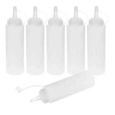 Immagine di Squeezer, 6pcs 8oz Bottiglia per Squeeze con Tappi, Trasparente Condimento Dispenser, a Prova di Perdite e Senza BPA, Ketchup, Senape, Mayo, Salse piccanti, Olio d&#039;oliva