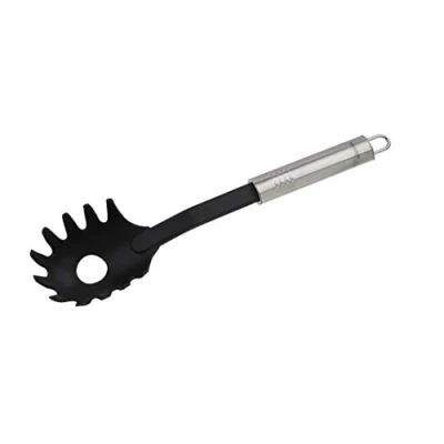 Immagine di FACKELMANN 44310 Cucchiaio per Spaghetti 30 cm, Manico Ovale, in Acciaio Inox e plastica, utensile da Cucina padelle pentole rivestite (Colore: Argento/Nero), quantità: 1 Pezzo