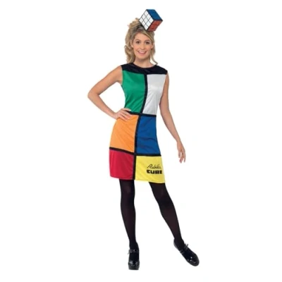 Immagine di SMIFFYS Costume Rubik&#039;s Cube, Multicolore, con abito, fascia per capelli e borsa