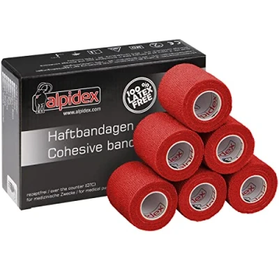 Immagine di ALPIDEX 6 Rotoli Benda Adesiva 5 cm x 4,5 m Molti Colori Bendaggio Coesivo Fasciatura Personi Animali Garza Elastica Autoadesivo Cavalli Cani Umani, Colore:rosso