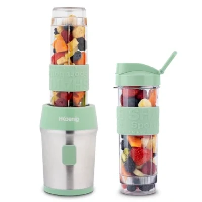 Immagine di H.Koenig Mini Frullatore per smoothie Compatto 570mL SMOO18 Senza BPA Potente 300W, e frullati 2 Bottiglie Portatili con coperchio, 4 Lame in acciaio Inox, Verde pastello