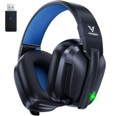Immagine di Vakedy Cuffie Gaming Wireless per PS4 PS5 PC Xbox Switch,Cuffie con Microfono Cancellazione del Rumore Gamer,2,4 GHz+Bluetooth Dual Mode, Durata 50+ Ore Nero/Blu