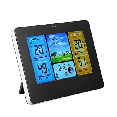 Immagine di Stazione Meteo Automatica Digitale, Wireless Meteorologica con Ampio Schermo LCD Display, Stazioni Meteorologiche Portatile Sensore Esterno, Sveglia Tempo Data Temperatura