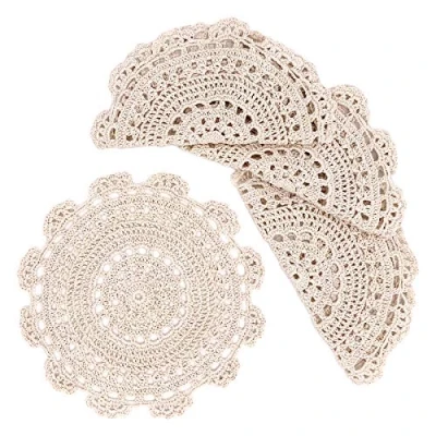 Immagine di Phantomon Confezione da 4 centrini rotondi in pizzo di cotone fatti a mano all&#039;uncinetto, 25,4 cm, colore: beige