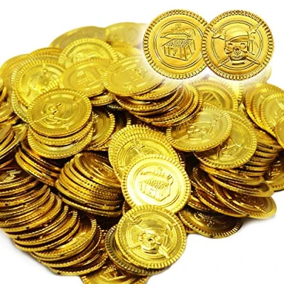 Immagine di THE TWIDDLERS 180 Pezzi Monete di Tesoro Finte Oro del Pirati Plastica Gioco Denaro Gettoni Pirata Pinata Cacce al D’Oro
