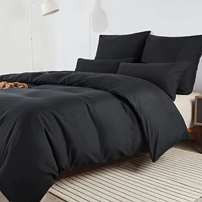 Immagine di Soifox biancheria da letto 200 x cm, colore nero, morbida e confortevole, non necessita di stiratura si stropiccia, set 2 pezzi, invernale con chiusura lampo