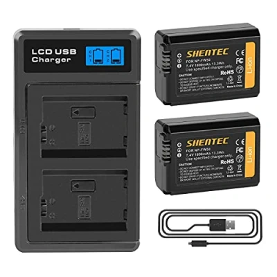 Immagine di 2 X Shentec NP FW50 Batteria di Ricambio e Doppio caricatore Compatibile con Sony Alpha a6500 a6300 a6000 a7s a7 ii a5100 a5000 a3000 a7r NEX 3/5/7 Series