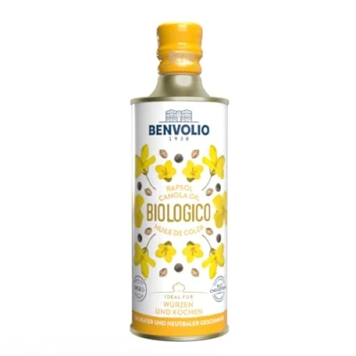 Immagine di BENVOLIO Olio di Canola Biologico 500ml Colza BIO Ricco Omega 3 &amp; Vitamina e per Cucinare, Friggere Insalate Versatile Nutriente Tutta la Famiglia Rapsöl, Rapeseed Oil