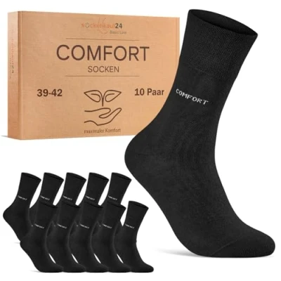 Immagine di 10 paia di calzini Comfort senza elastico e cuciture per uomo donna gomma con in vita confortevole, Nero , 43 46