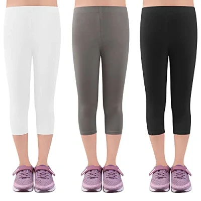 Immagine di L&amp;K II Leggings 3 Pezzi Bambina 3/4 Pantaloni Capri Realizzati con Abiti scolastici di Cotone 146 152 2723 Nero Bianco Grigio