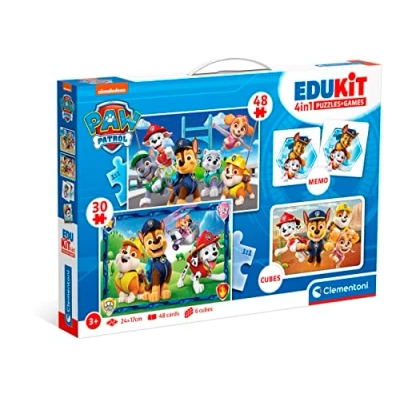 Immagine di Clementoni Edukit 4 in 1 Paw Patrol Set di Giochi 30 48 Pezzi, Memo e 6 Cubi, Educativo Anni, Gioco Memory, Puzzle Bambini Made Italy, Colore, 18291