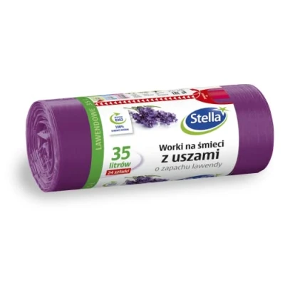 Immagine di STELLA 023561 Sacchetti per la spazzatura con manici, 35 l, 24 pezzi, profumo di lavanda, e l&#039;ufficio, in pellicola LDPE, colore: lavanda