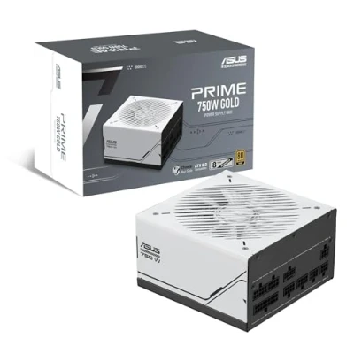 Immagine di ASUS Prime, alimentatore da 750 W, Gold (750 Watt, per PC e gioco, certificazione 80 Plus, compatibile con ATX 3.0, ventola doppio cuscinetto a sfera, nero/bianco