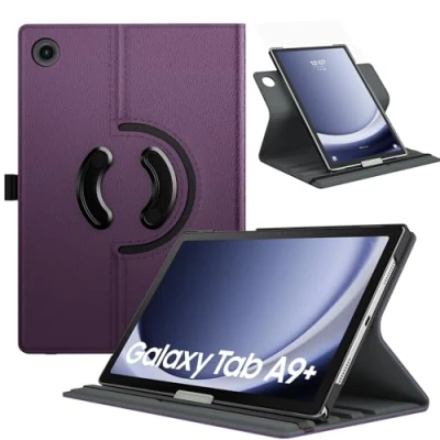 Immagine di TiMOVO Custodia Rotante Compatibile con Samsung Galaxy Tab A9+/A9 Plus 11&quot; 2023 SM X210/X216/X218, 90 Gradi di Rotazione, Supporta Auto Sveglia/Sonno per A9+ Tablet, Viola