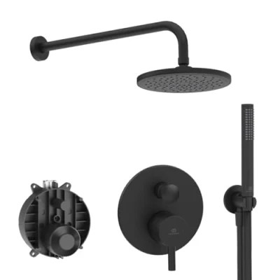 Immagine di Ideal Standard Ceraline, Kit doccia completo, Set asta per installazione a muro, Nero Seta