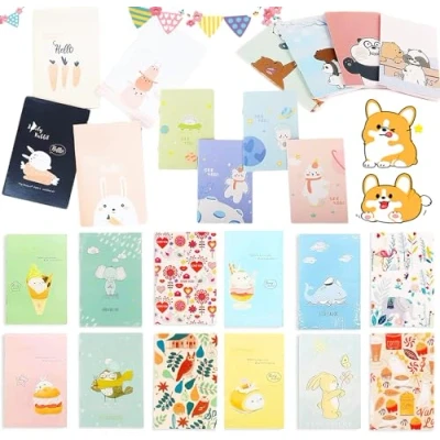 Immagine di Mikqky 24 Pezzi Mini Taccuini Tascabili, Taccuino Dei Cartoni Animati, Blocco Note Tascabile Blocchetti Per Appunti Piccoli, Appunti, Famiglia, Ufficio, Scuola(Colore)