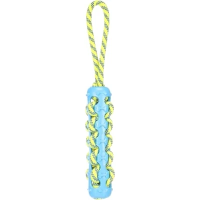 Immagine di Flmaingo giocattolo per cani Tofla corda di tiraggio bastone blu/giallo 40 x 5 cm galleggiante, ideale giochi d&#039;acqua con il vostro cane manico