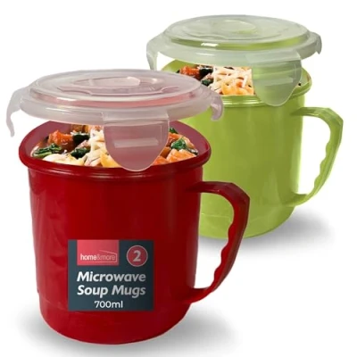 Immagine di 2 tazze da zuppa utilizzabili in forno a microonde, 700 ml, adatte per microonde e lavastoviglie, tazza non tossica, casa ufficio, include un taccuino SOL