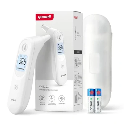 Immagine di yuwell Termometro Auricolare per Bambini e Adulti, Digitale a Infrarossi Ideale l&#039;Uso Domestico, Lettura Accurata Istantanea Allarme Febbre con Custodia la Conservazione