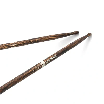 Immagine di ProMark Bacchette Batteria Classic Forward 5B Drum Sticks FireGrain Nessuna vibrazione in eccesso Finitura laccata, Punta di Legno ovale, hickory 1 Coppia