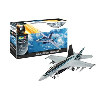 Immagine di Revell 03864 F/A 18E Modellino di aereo modello super Hornet del film Top Gun Maverick, scala 1:48, dimensione: 38,1 cm, per esperti, non pitturato