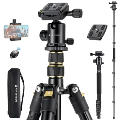 Immagine di Treppiede Fotocamera 184cm, K&amp;F Concept Monopiede, Capacità di carico 10kg, con Testa a Sfera 360 e Arca Swiss, Clip per Telefono, Telecomando Bluetooth, 2 Palette sgancio rapido DSLR