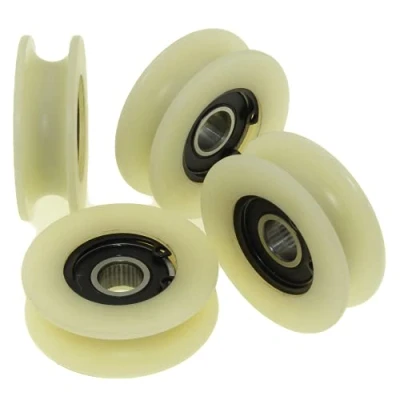Immagine di Confezione da 4 ruote per puleggia in nylon con scanalatura rotonda 10 mm, diametro 45 cuscinetto capacità 50 kg, lavorate precisione nell&#039;UE (45 10)