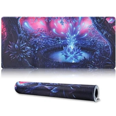 Immagine di Jahosin Grande tappetino per mouse da gioco con bordi cuciti, 89 x 40 cm, esteso base in gomma naturale antiscivolo, giocatore/desktop/ufficio/casa, 90 Forestapond