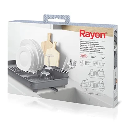 Immagine di Rayen Scolapiatti Estensibile Beccuccio Orientabile Contenitore Estraibile Grigio Misure Esteso: 36x51x9.5 cm Piegato: 36x32x9.5