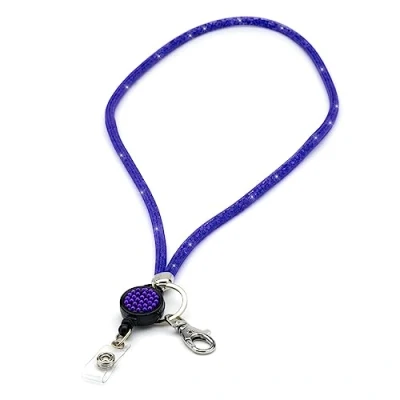 Immagine di CKB LTD Cordino da collo viola con strass glitterati, clip in metallo girevole e retrattile per badge identificativo, 1 pezzo